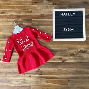 NWT Hatley Baby Let It Snow Red Sweater Dress 3-6M